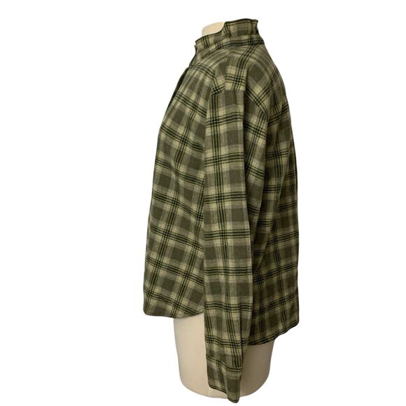 Banana Republic Plaid Ruffle Collar Button Down Shirt Women’s M Wool Blend Green - Picture 3 of 10